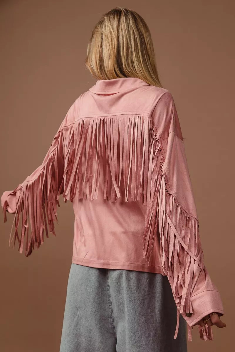 Suede Fringe Long Sleeve Jacket