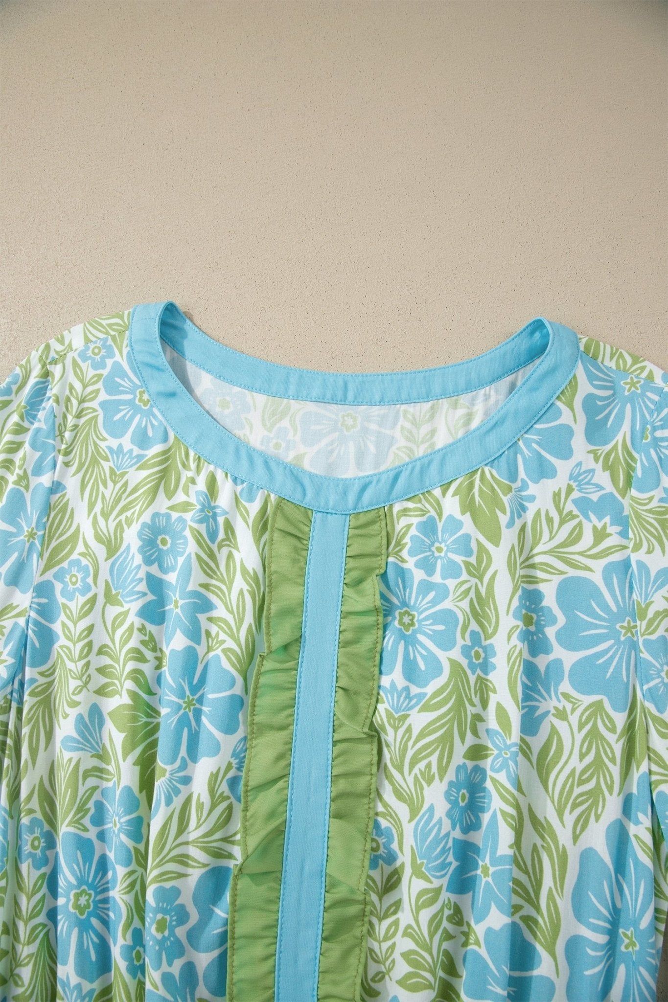 Sky Blue Floral Print High Waist Ruffle Short Sleeve Mini Dress - Loving It Shop