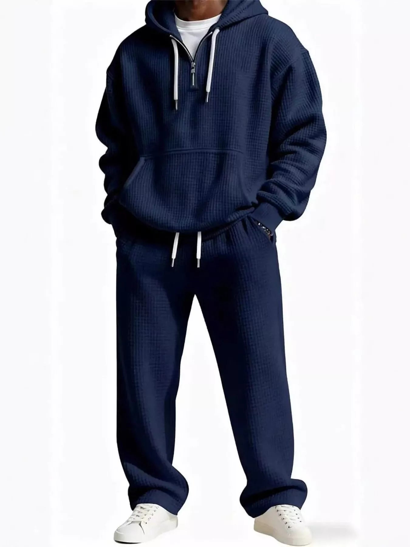 Men's Full Size Casual Waffle Knit Hoodie and Pants Set Plus Size