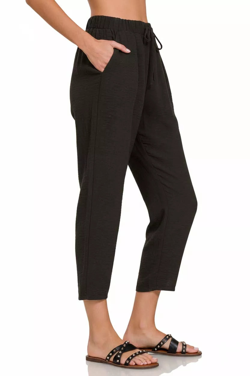 Woven Crepe Elastic Band Waist Pants