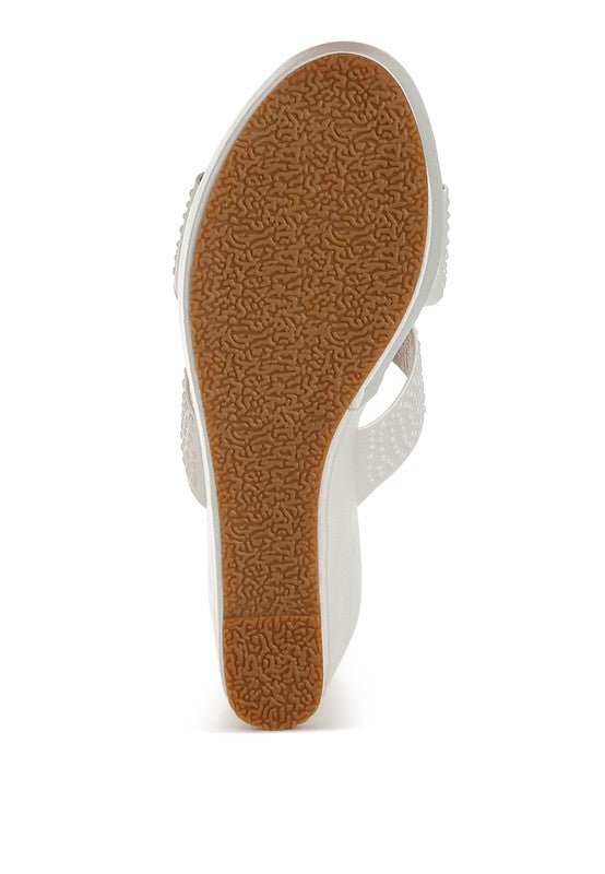 Renier Satin Pearl Detail Wedge Sandals - Loving It Shop