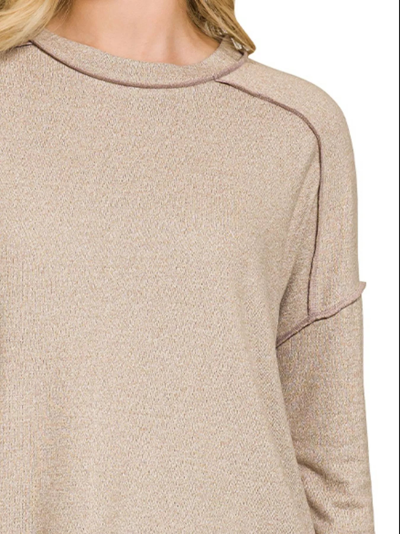 Full Size Melange Hacci Exposed Seam Hi-low Tee Plus Size