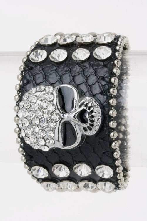 Crystal Skull Leather Bracelet - Loving It Shop