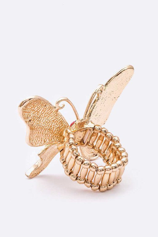 Stretch Ring with Crystal Butterfly Iconic Design, Stylish Fashion Jewelry
