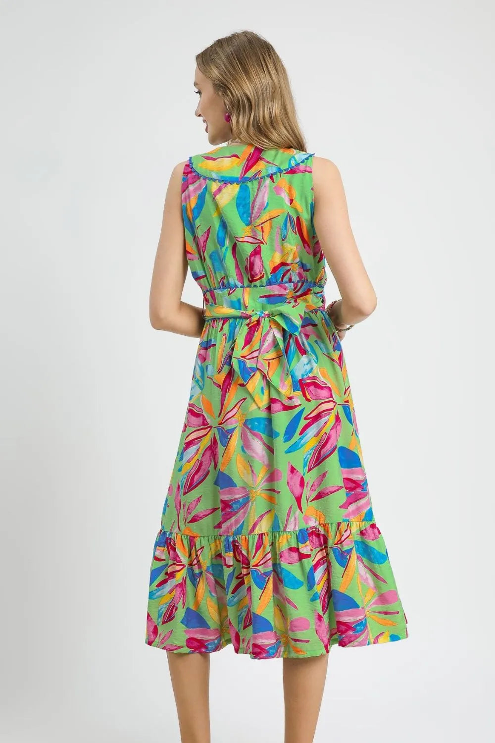 Ruffled Hem Printed Sleeveless Midi Dress