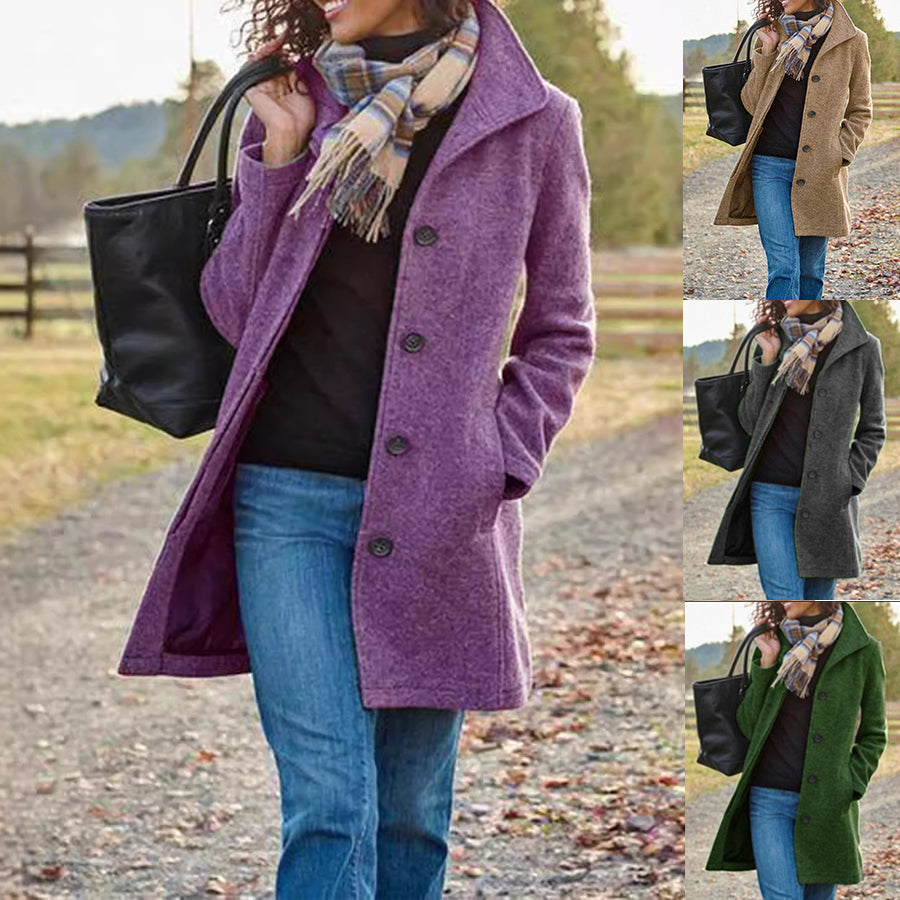 Winter Single-breasted Lapel Coat Fashion Commuter Slim Mid-length Jacket Women&