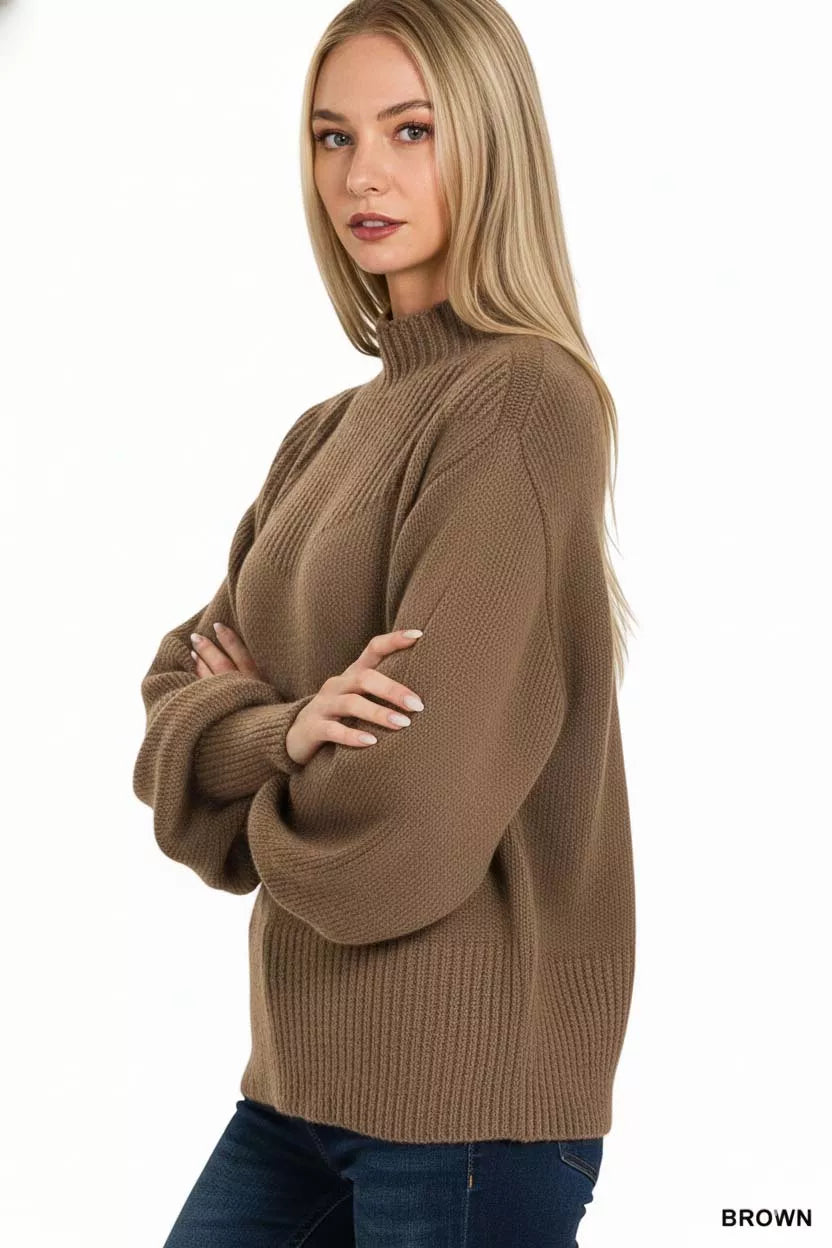 I am a Fashion Junky Balloon Sleeve Mock Neck Sweater