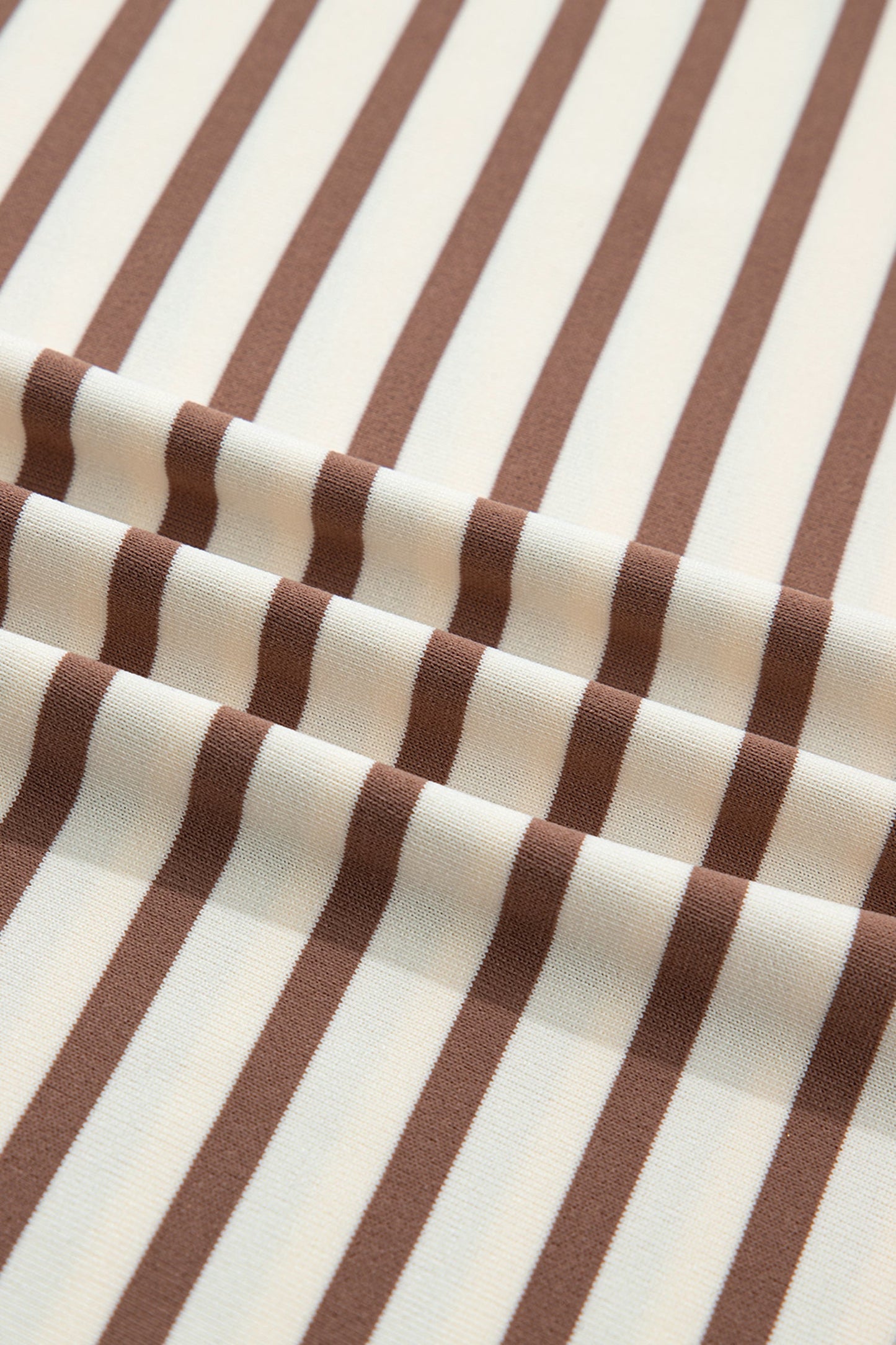 Khaki Stripe Half Buttons Round Neck T Shirt