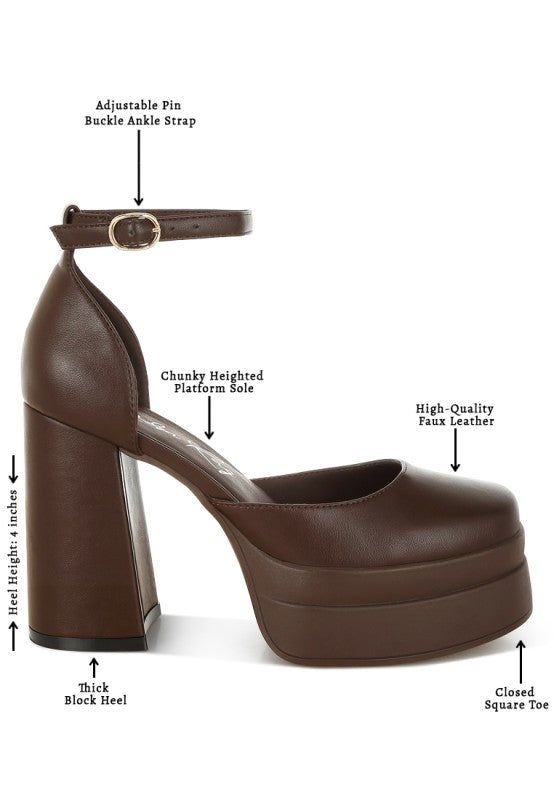 Araminta Chunky Square Toe Buckled Heels
