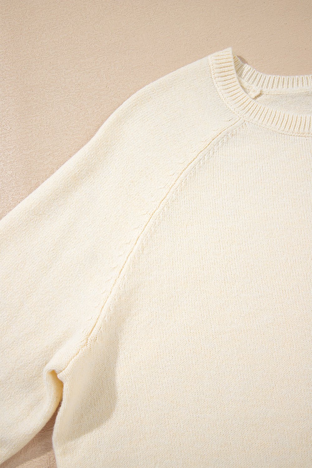 White Buttoned Bishop Sleeve Crew Neck Sweater - Loving It Shop