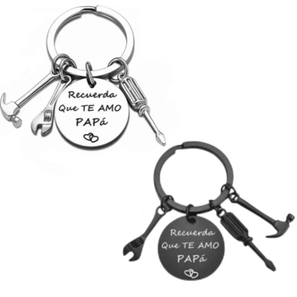 PaPa Stainless Steel Round Board Keychain Father&