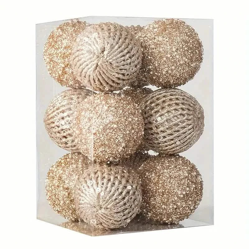 12-Piece Set: Large Sparkling Glittering Sequins Foam Ball Ornaments