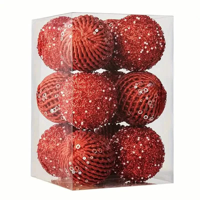 12-Piece Set: Large Sparkling Glittering Sequins Foam Ball Ornaments