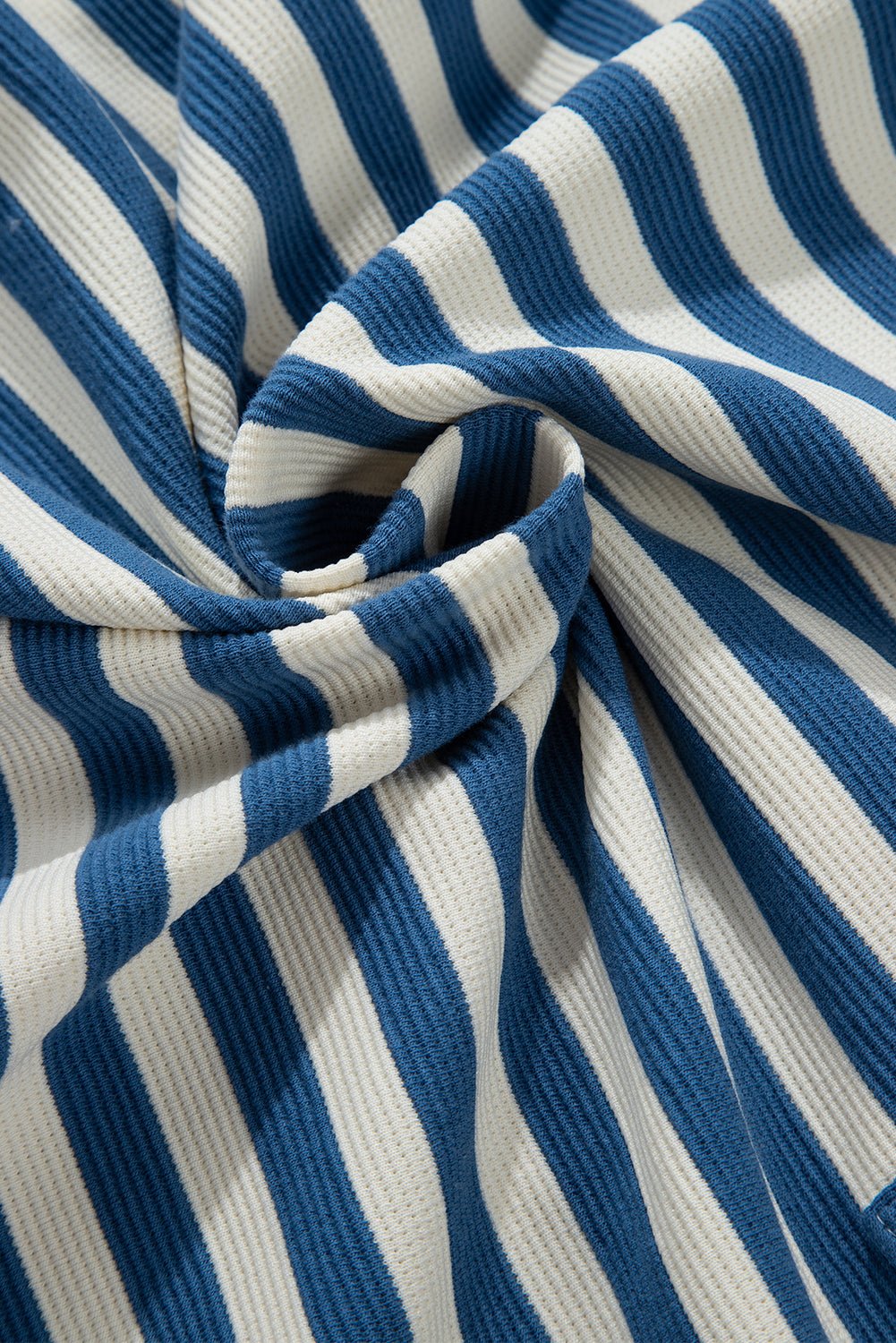 Sky Blue Stripe Chest Pocket Buttoned Back Notched V Neck Top - Loving It Shop