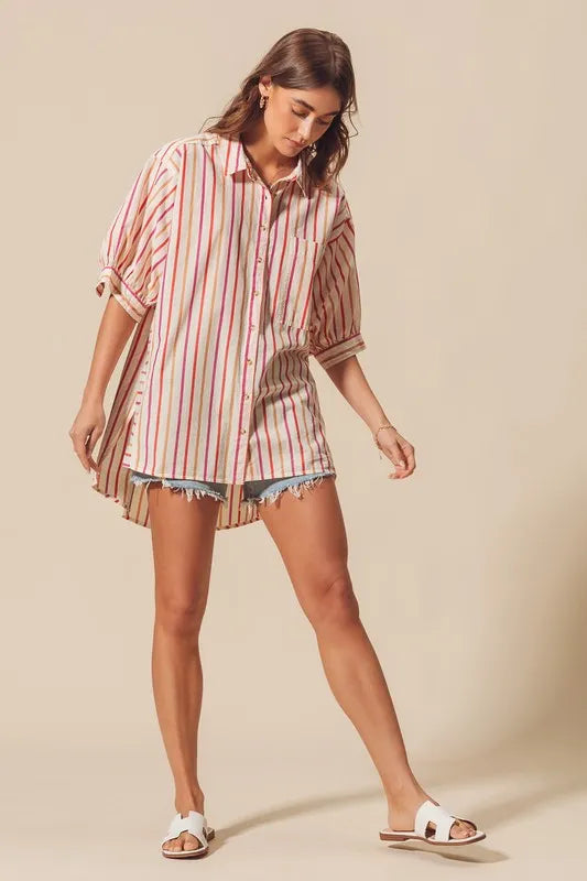 Multicolored Stripe Button Down Shirt