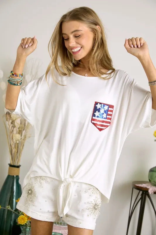 Sequin US Flag Pocketed Top