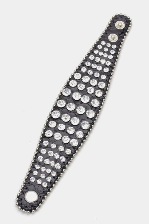 Encrusted Crystals Leather Cuff - Loving It Shop