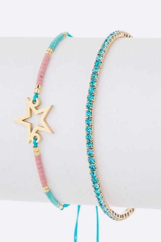Star Charm String Rhinestone Bracelet Set - Loving It Shop