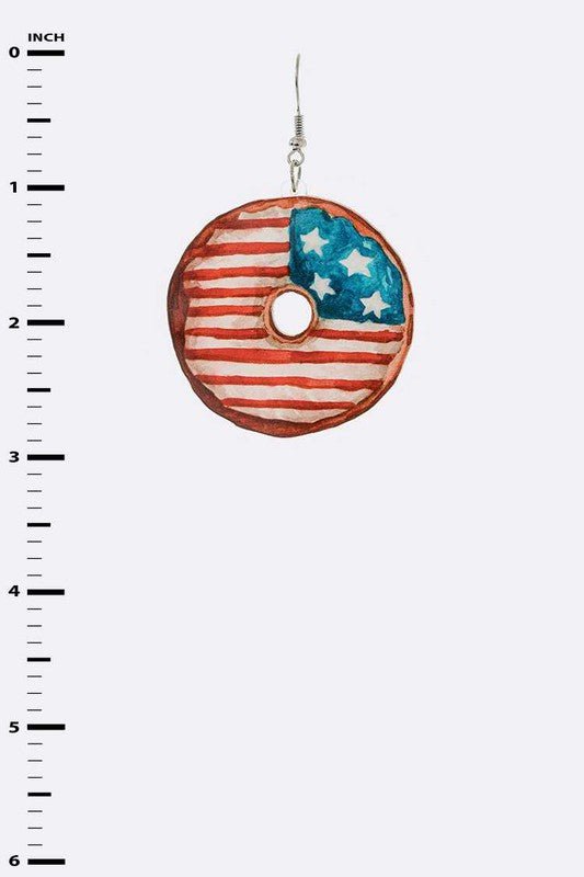 USA Flag Painted Donut Cutout Earrings - Loving It Shop
