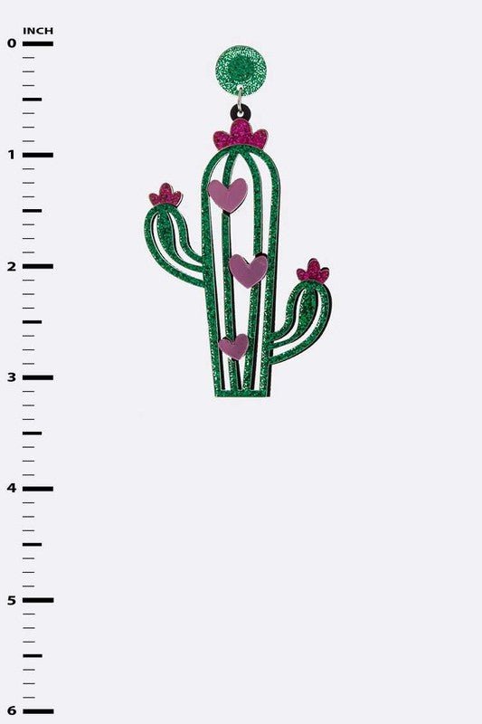 Glitter Cutout Cactus Earrings - Loving It Shop