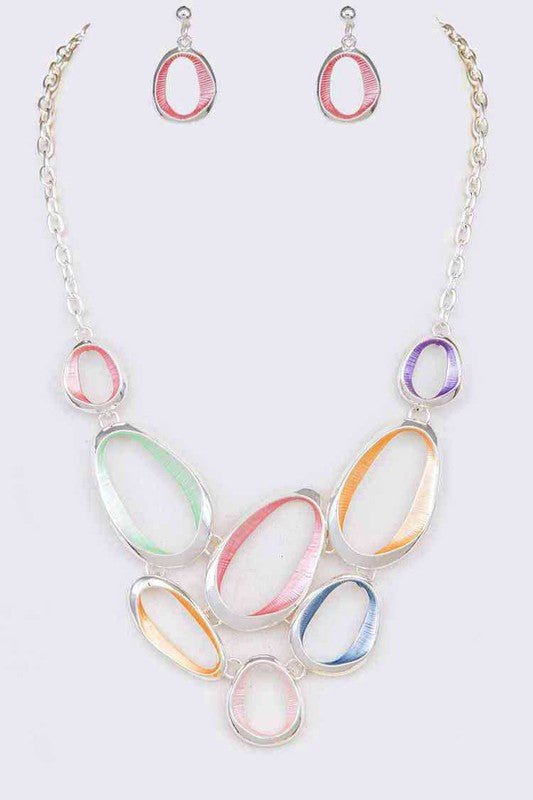 Mix Color Enamel Ring Statement Necklace Set - Loving It Shop