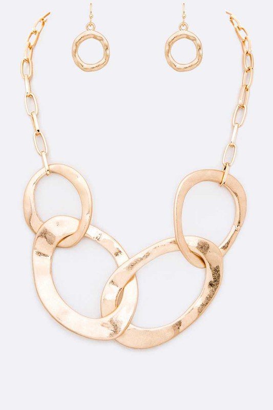 Hammered Ring Interlock Statement Necklace Set - Loving It Shop