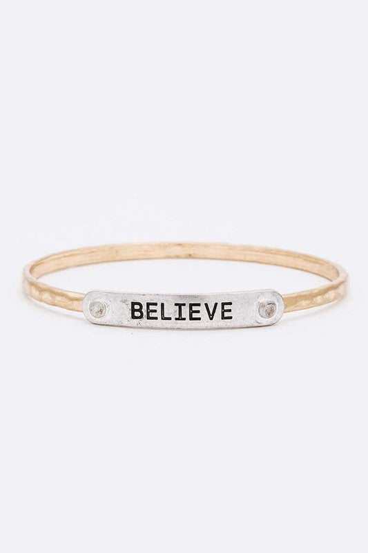 2 Tone Engraved Bangle Bracelet Believe Stylish Statement Jewelry