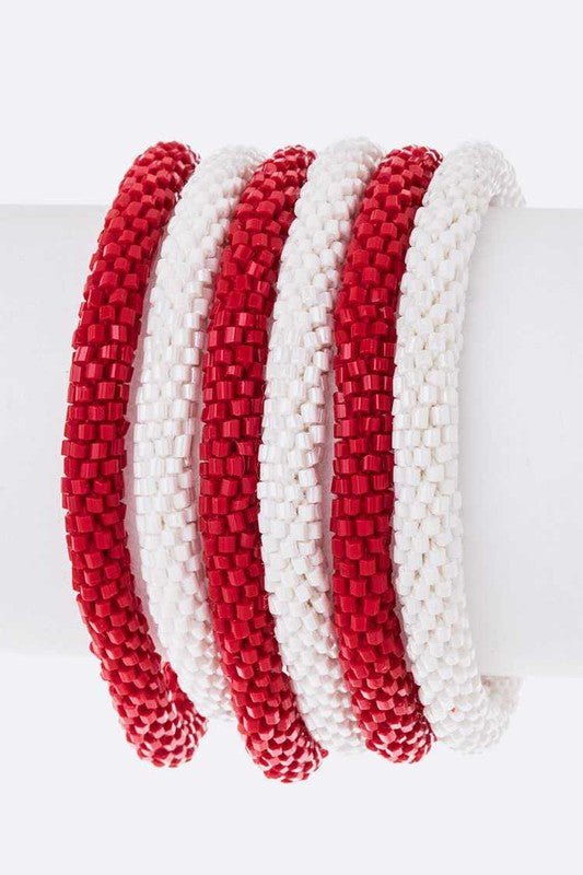 Red White Nepal Roll On Bracelet Set - Loving It Shop