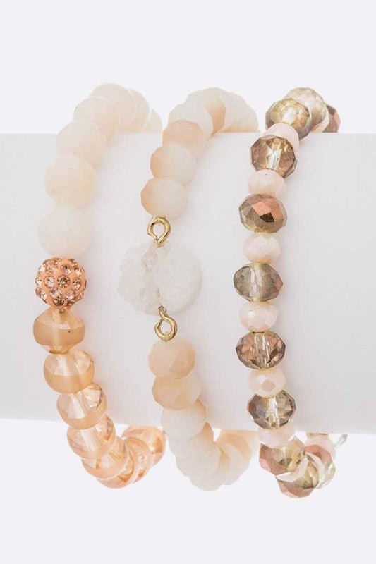 Druzy Stone Beads Stretch Layered Bracelet Set - Loving It Shop