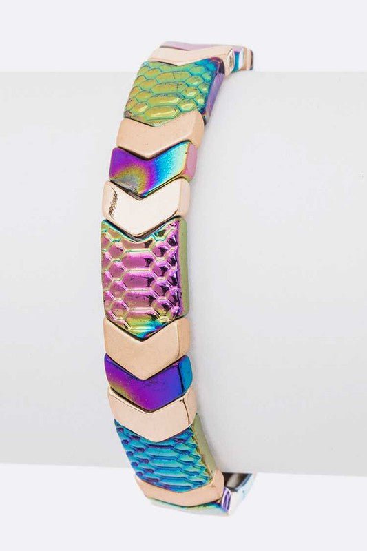 Holographic Mix Textured Stretch Chevron Bracelet - Loving It Shop