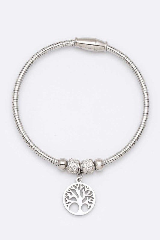 Stainless Steel Tree Charm Wired Bracelet - Loving It Shop