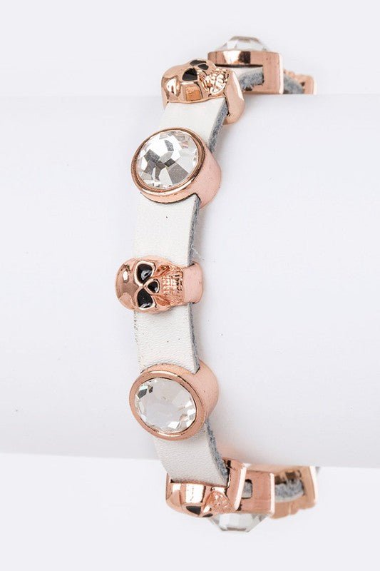 Skull & Crystal Slider Leather Bracelet - Loving It Shop