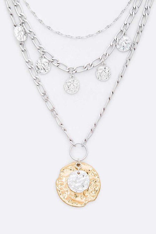 Textured Mix Tone Layered Pendant Necklace - Loving It Shop