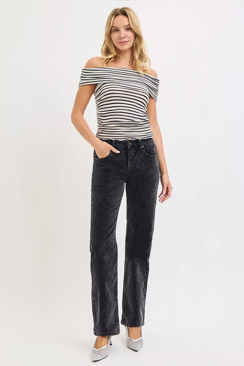 Tummy Control Mid Rise Straight Leg Corduroy Pants