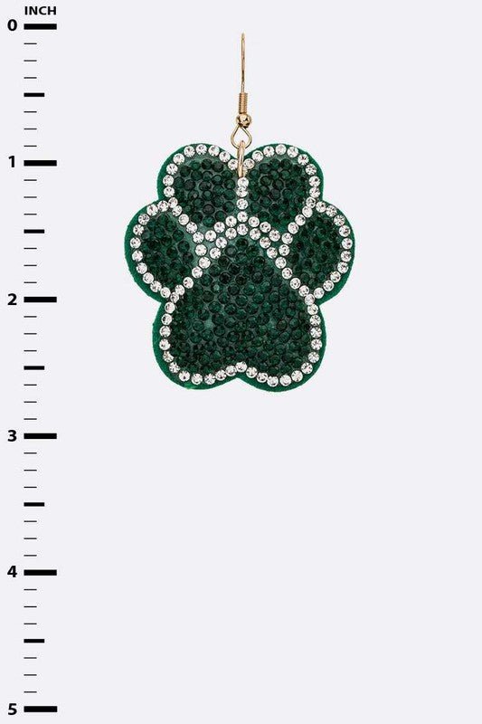 Green Paw Print Crystal Pillow Earrings - Loving It Shop