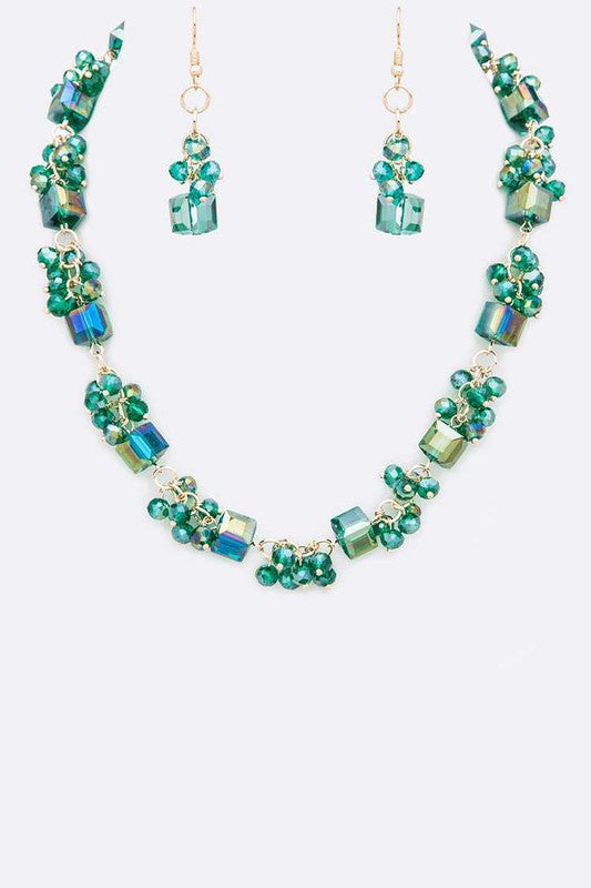 Statement Collar Necklace Set with Fringe Beads and Crystal Station, Trendy Fashion Jewelry