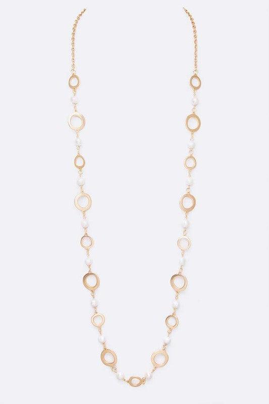 Pearl Station Chain Link Long Necklace