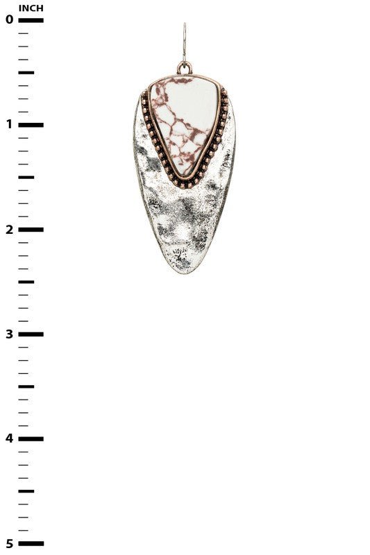 Stone Embedded Hammered Metal Earrings - Loving It Shop