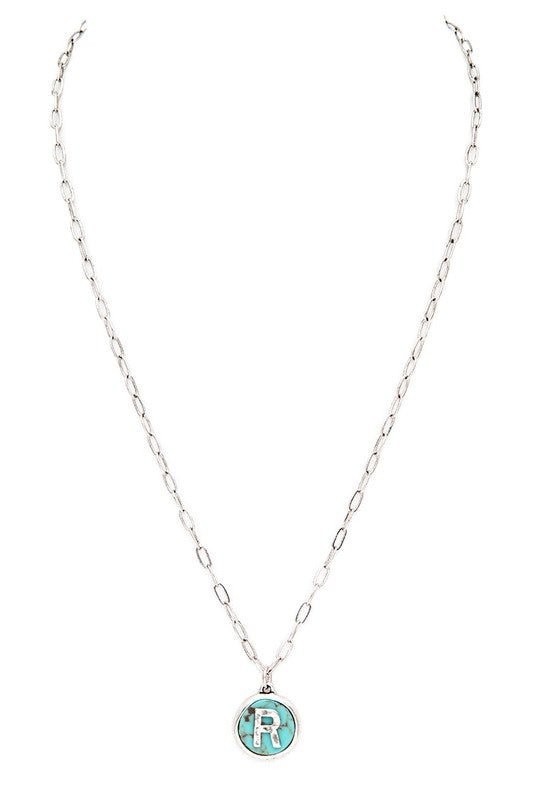 Initial R Turquoise Pendant Necklace - Loving It Shop