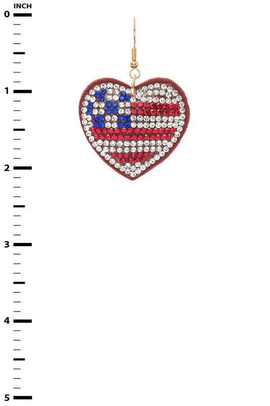 USA Flag Rhinestone Heart Shape Pillow Earrings - Loving It Shop