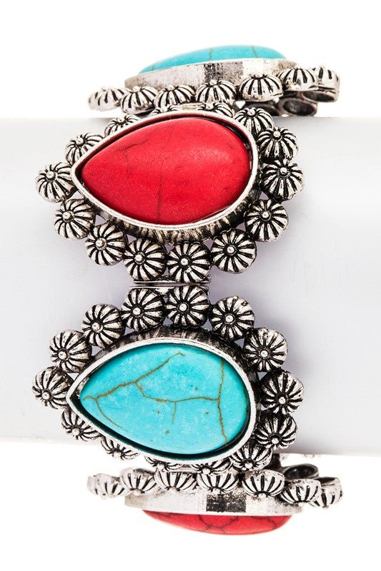 Mix Stone Teardrop Engraved Western Bracelet - Loving It Shop