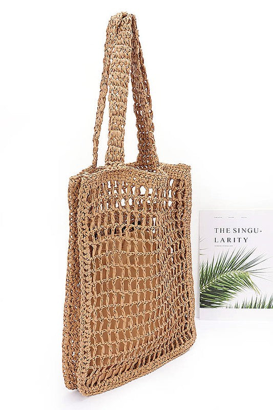 Fashion Handbag Paris Open Crochet Straw Summer Tote Stylish Chic Tote Bag