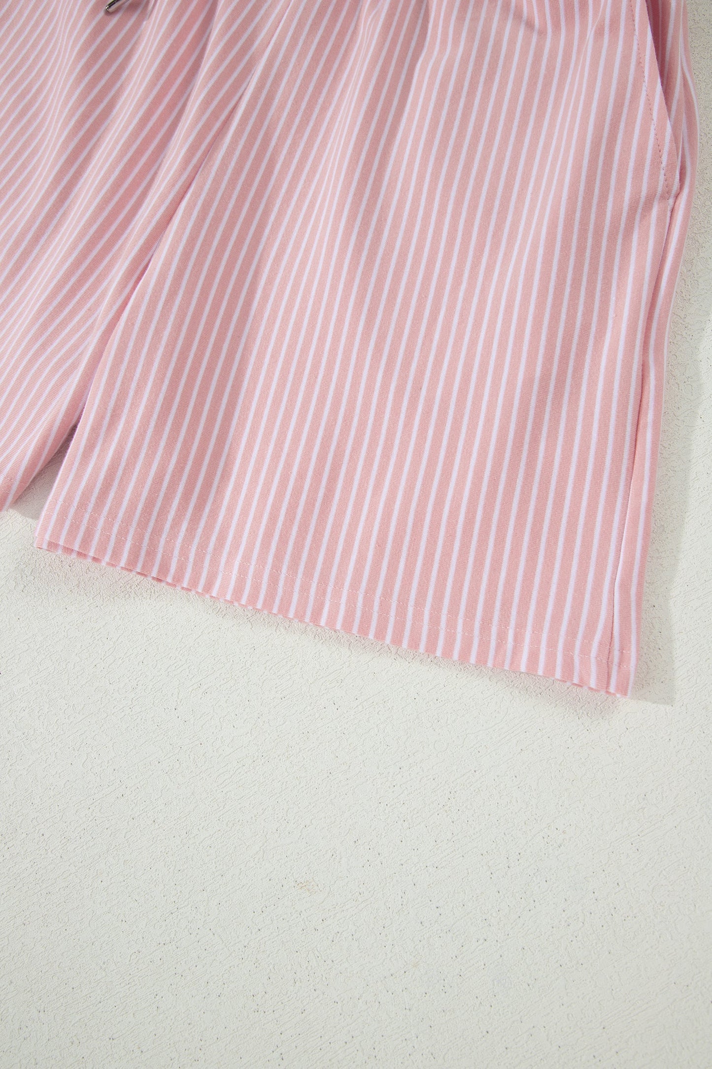 Pink Stripe Dolman Sleeve Polo Shirt and Drawstring Shorts Set