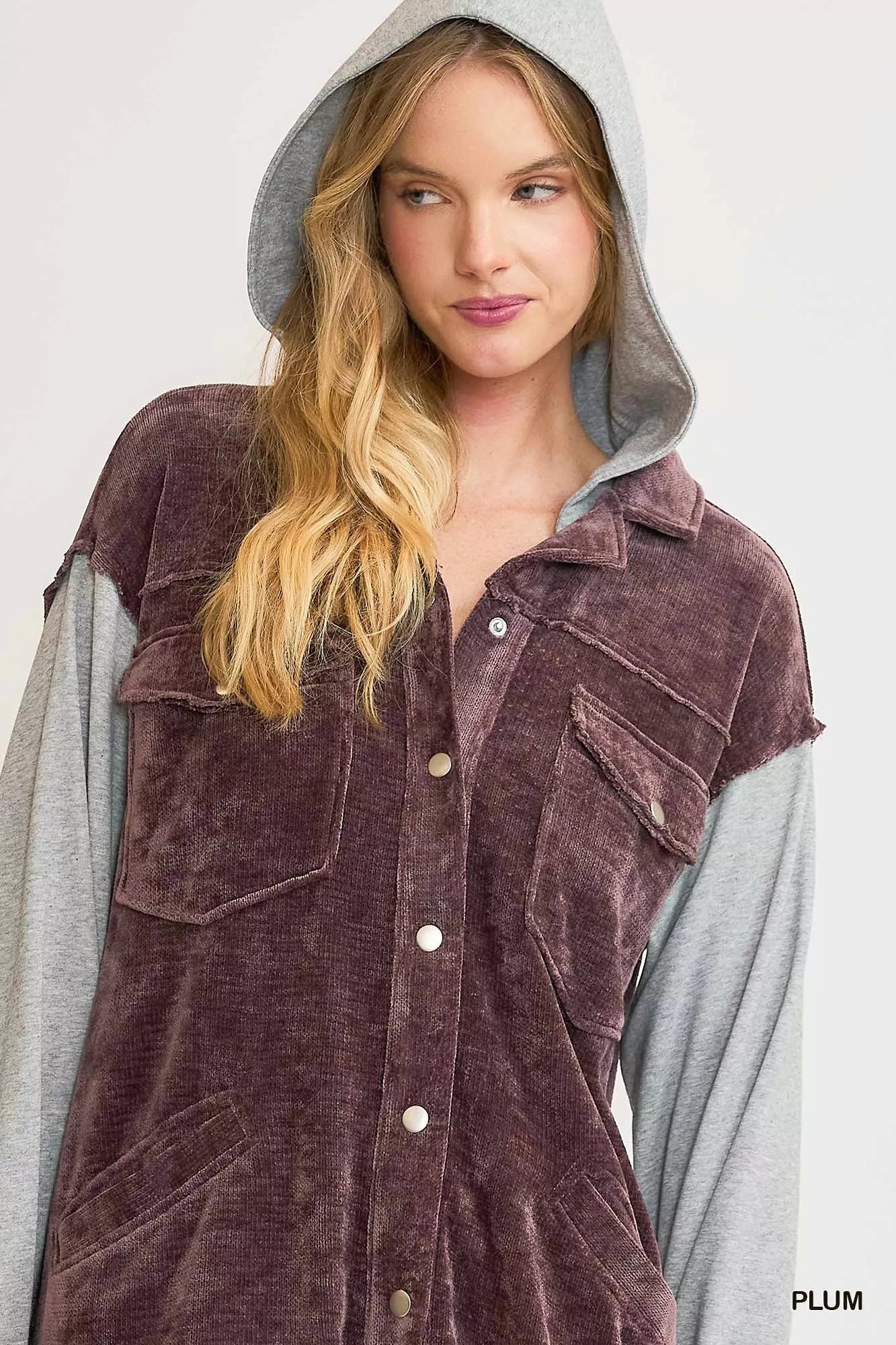 Contrast Hooded Chenille Jacket