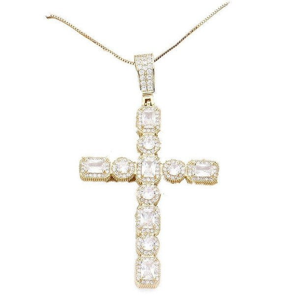 Shimmering CZ Bold Cross Pendant Necklace