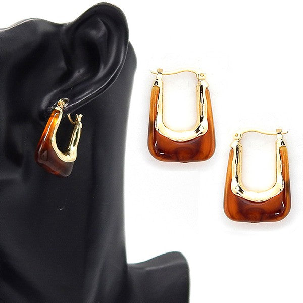 Acetate Stone Fixture Rectangle Hoop Earrings