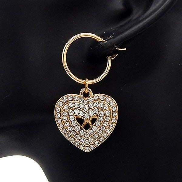 Heart in Rhinestone Bling Baby Hoop Earrings