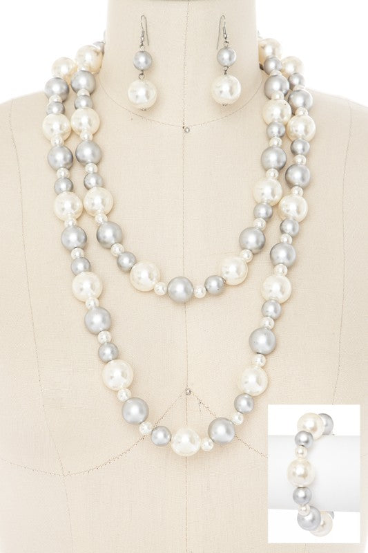 Layered 3PC Long Pearl Wrapped Necklace Set – Stylish Statement Jewelry
