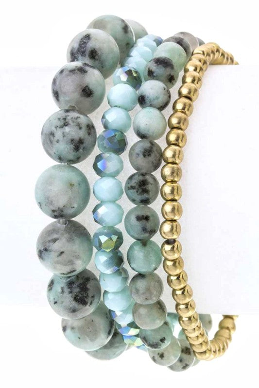 Stretch Semi Precious Beads Bracelets Set – Trendy Layered Jewelry Accessories