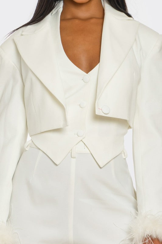 Power & Plume Feather-Trim 3-Piece Suit